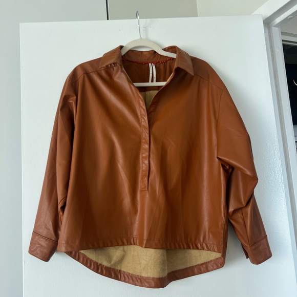 Brown Faux Leather Oversized Shirt - Picture 1 of 3